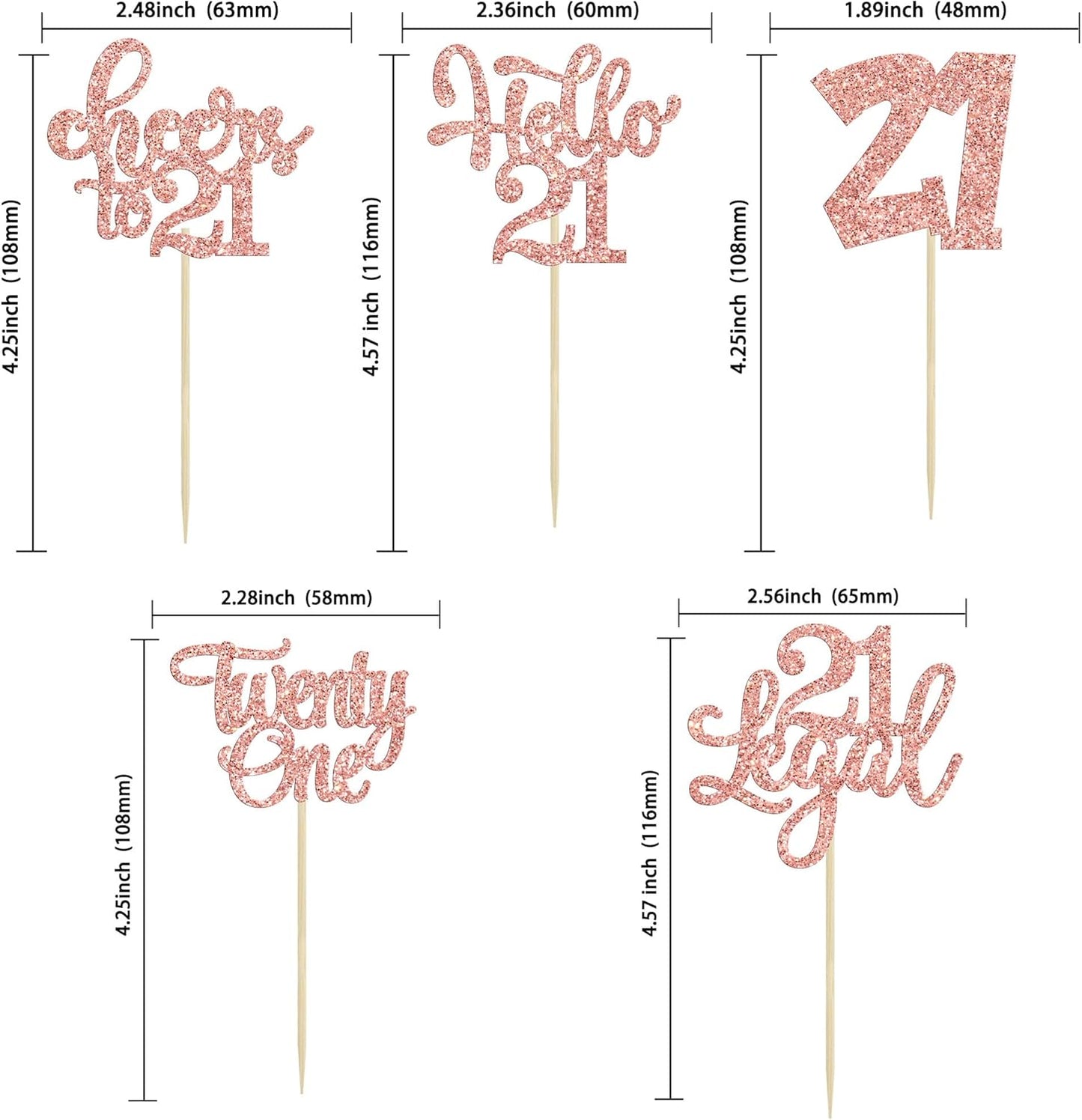 30pcs 21st Birthday Cupcake Toppers - Legal 21st Cupcake Picks - Cheers to 21 Years Old Cake Decorations - Rose Gold Glitter