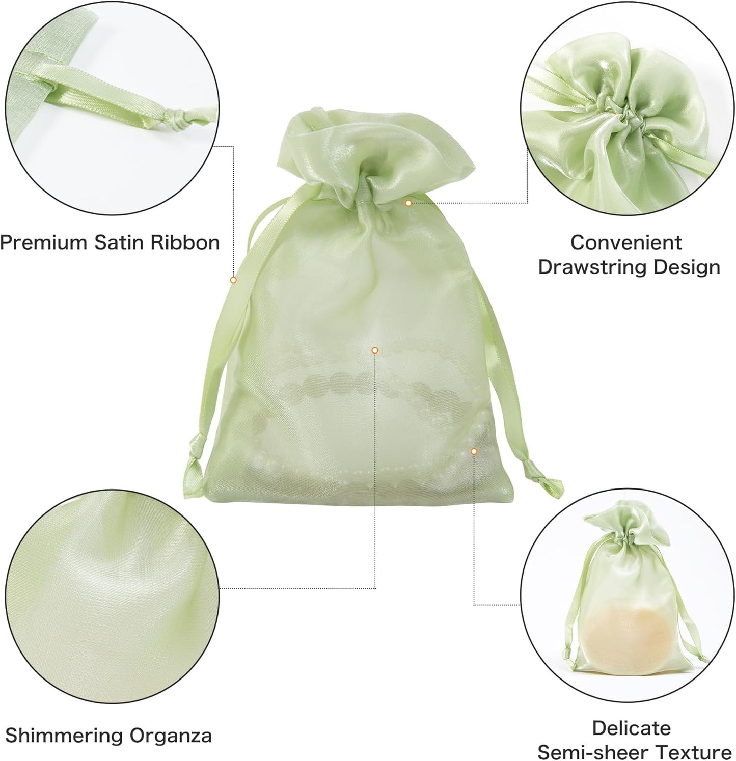20 Pcs Light Green Small Organza Bags 4X6 inch for Wedding Favors with Drawstring, Mini Mesh Gift Bags Jewelry Pouch for Candy Bridal Shower Party Favor Baby Shower Christmas