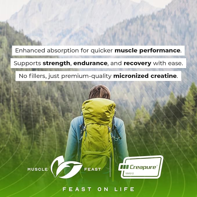 Muscle Feast Creapure - Micronized Creatine Monohydrate Powder | Premium Pre-Workout or Post-Workout | Flavored Creatine for Women & Men | Easy to Mix, Gluten-Free, Safe and Pure (Green Apple, 250g)
