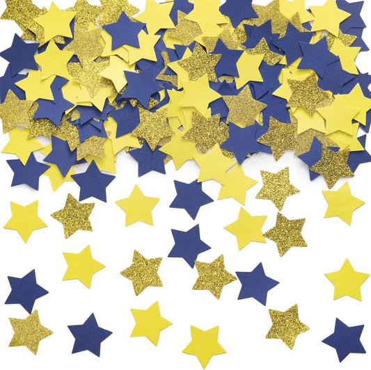 Gold Blue and Yellow Star Confetti Table Decoration for Graduation Birthday Retirement Eid Ramadan Festival Theme Party,1.2 inch in Diameter,200 Counts