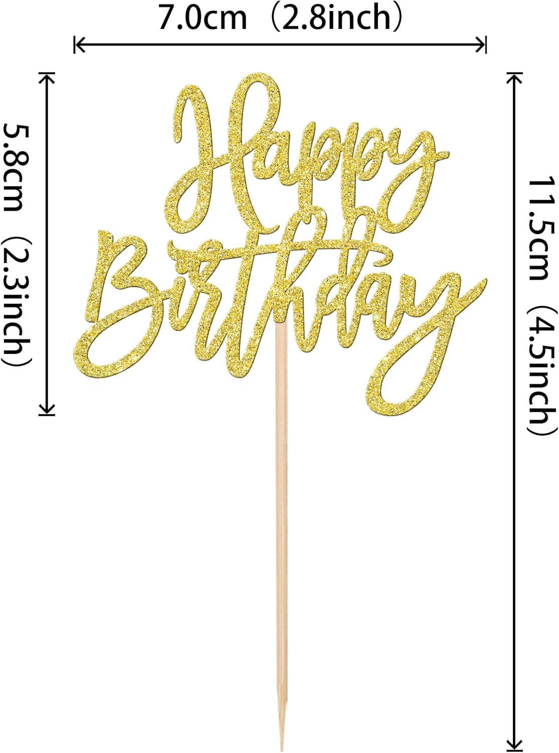 24 PCS Happy Birthday Cupcake Toppers Glitter Picks for Celebrating Anniversary Theme Party Cake Decorations Supplies Gold