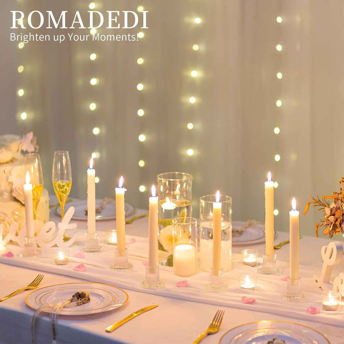 Romadedi Glass Candle Holder for Candlestick - 2Pcs Clear Tapered Wedding Decor Table Centerpiece for Candle Sticks Christmas Party Living Room Dinner Advent Decoration