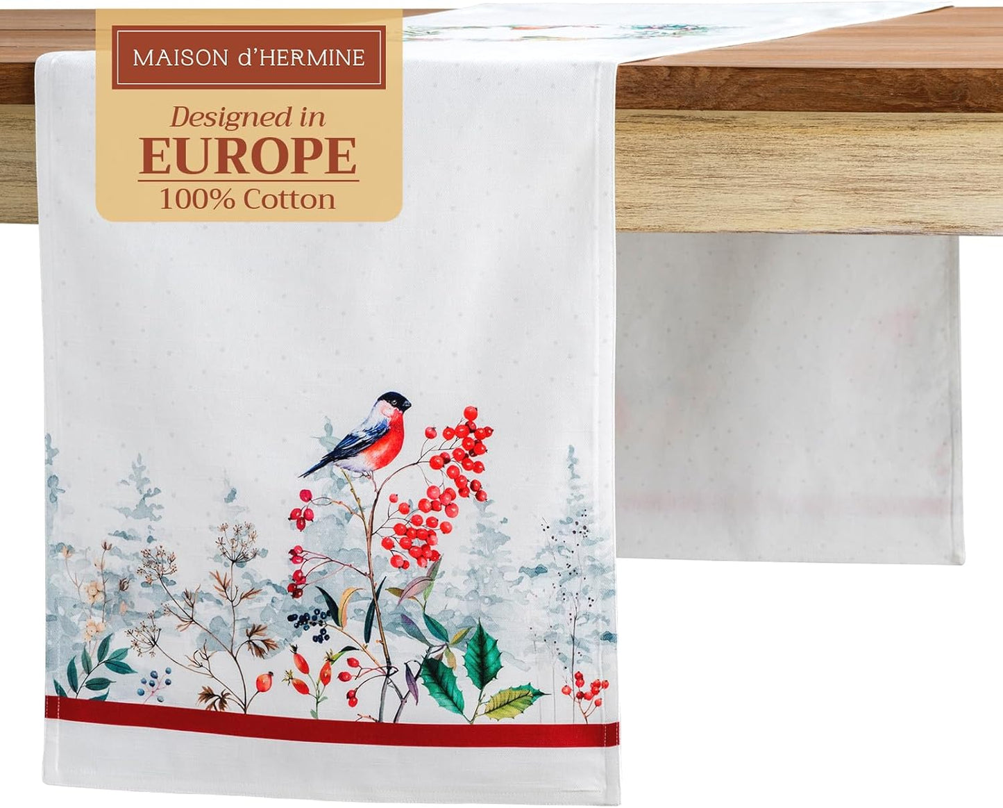 Maison d' Hermine Table Runner 100% Cotton Double Layer Table Runners 72 inches Long for Thanksgiving Christmas Decorations Home Kitchen Dining Party Wedding (Morzine, 14.5" x 72")