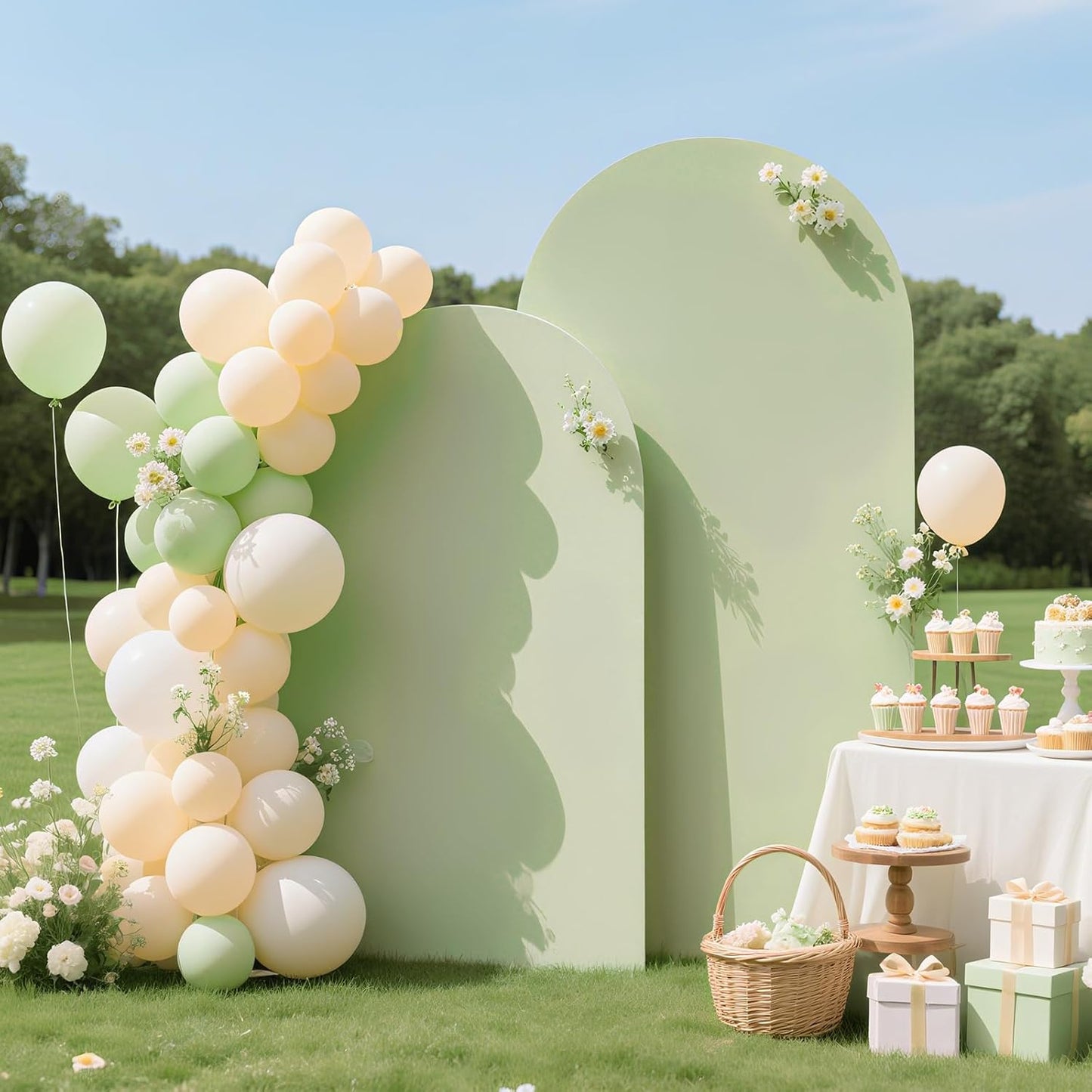 Ledido Wedding Arch Backdrop Cover 6FT 7.2FT Arch Covers 2Set Fitted Stretchy Spandex Round Top Stand Backdrop Cover for Wedding Banquet Ceremony Birthday Party Baby Shower Event Decoration,Green