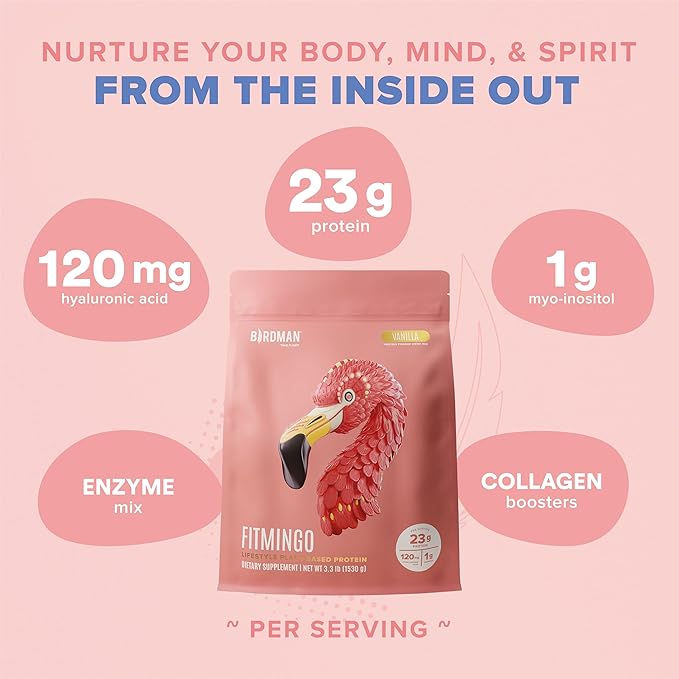 Fitmingo Vegan Protein Powder with Inositol, Collagen Boosters, Hyaluronic Acid and Vitamins | Low Carb, Dairy Free, Low Calorie | 23g Plant Based Blueberry Protein Powder with Myo-Inositol