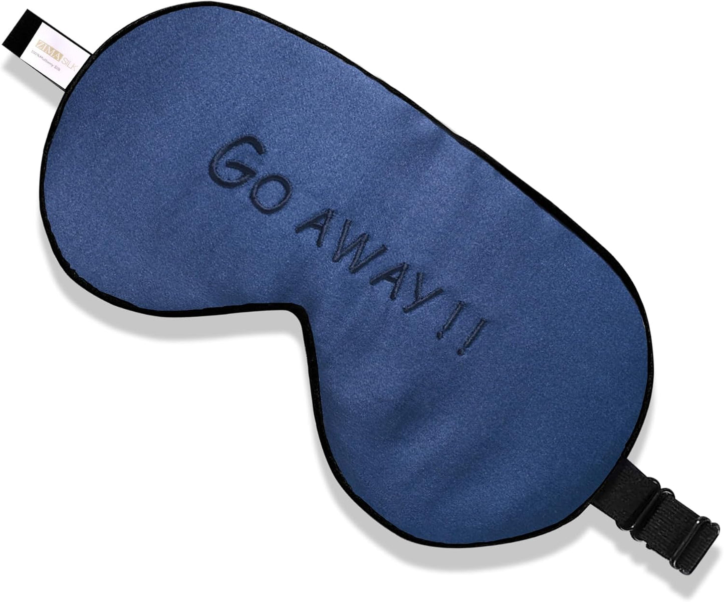 ZIMASILK 100% Natural Silk Sleep Mask Blindfold,Adjustable Super-Smooth Soft Eye Mask for Sleep with Bag(Go Away - Navy Blue)