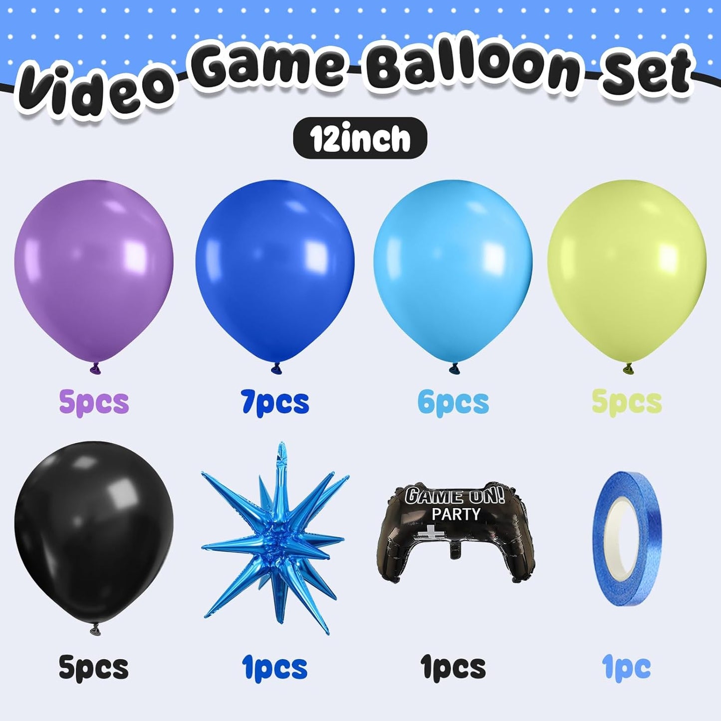 Video Game Balloons,12 Inch Purple Green Black Video Theme Latex Balloon for Teens Boys Men Birthday Decoration
