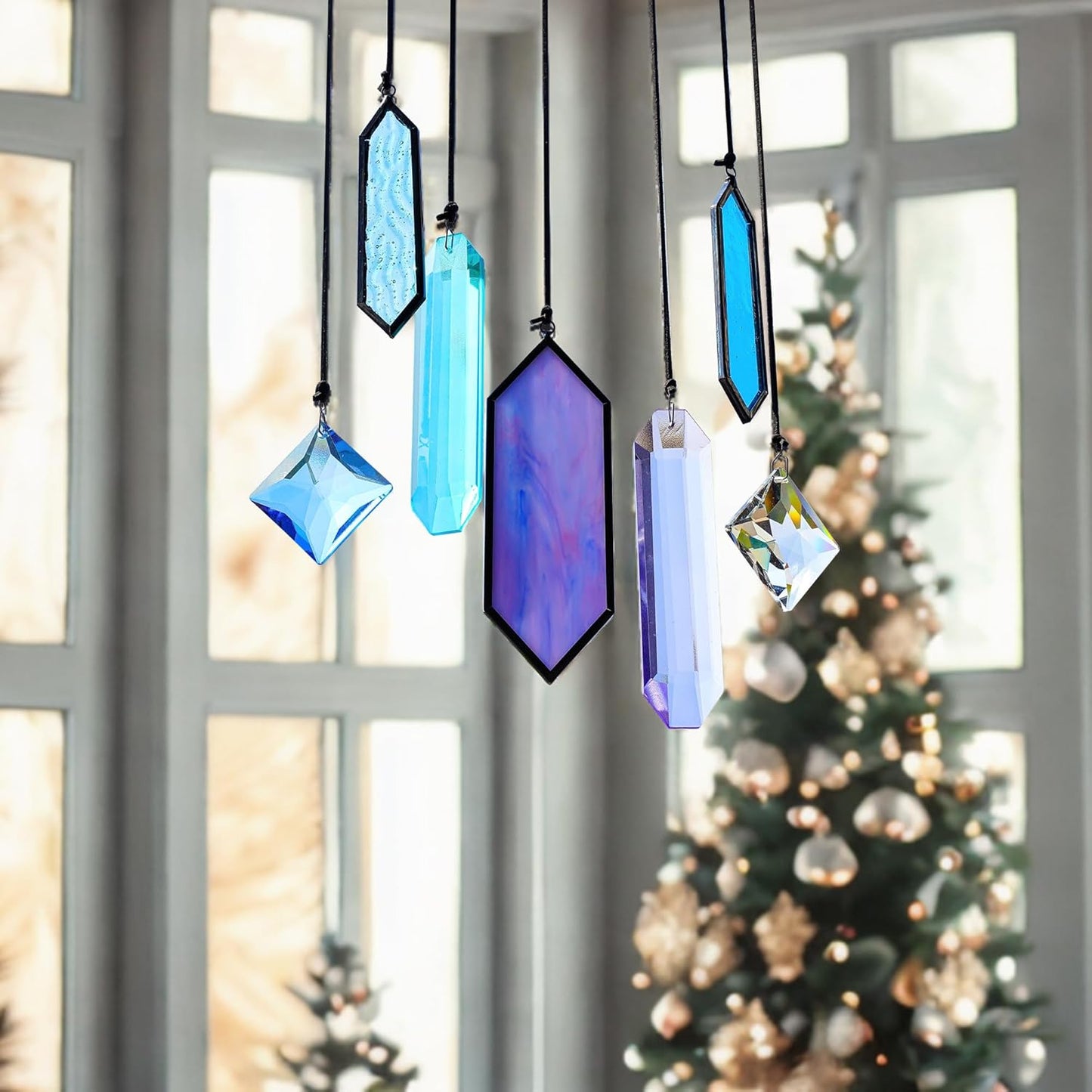 7 Pack Stained Glass Icicle Ornaments for Christmas Tree,Crystal Prism Hanging Suncatchers for Windows,Crystal Christmas Ornaments 2025 for Women