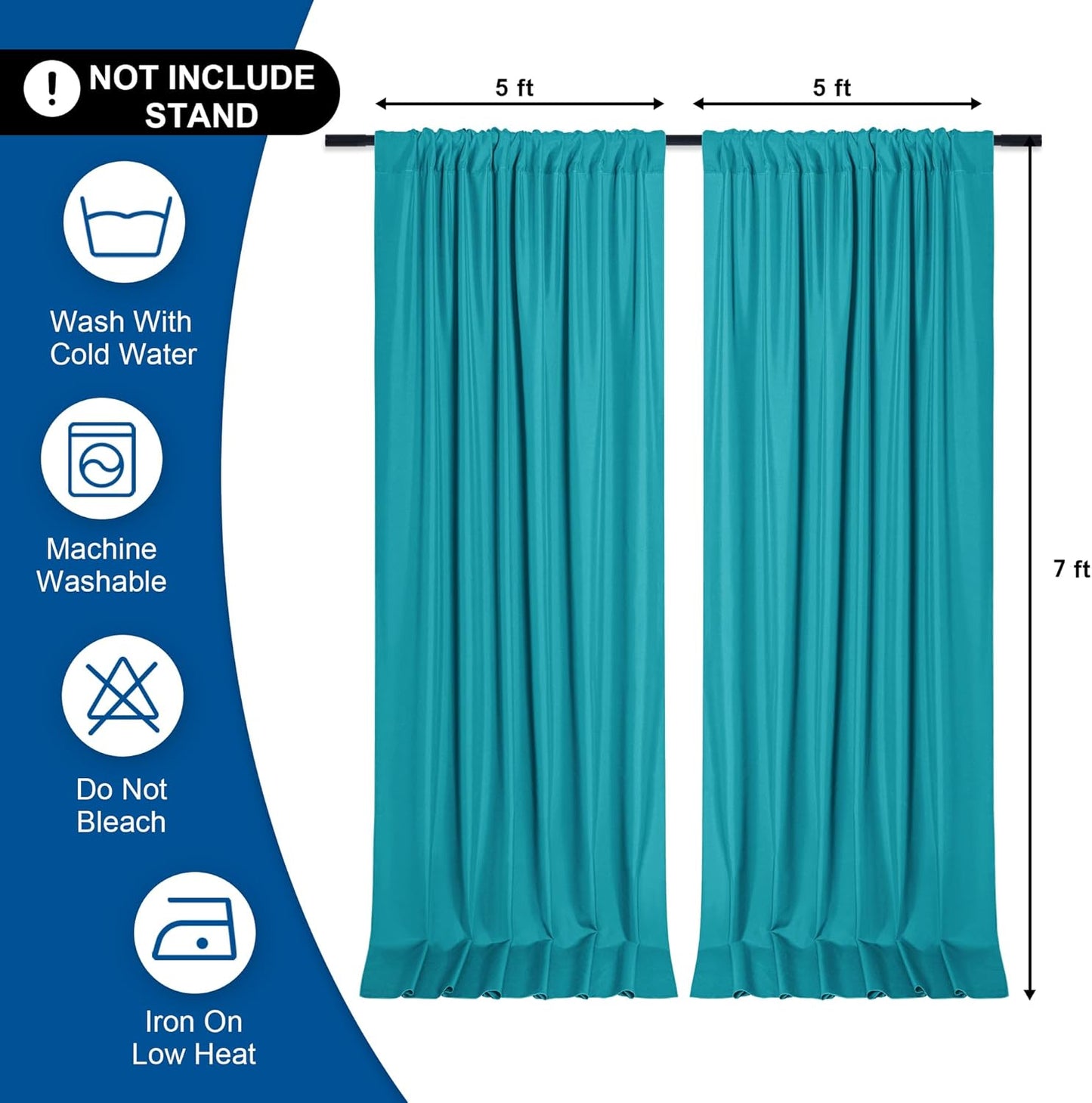 DWCN 10x7 FT Backdrop Curtains for Parties, Photography Backdrop Drapes with Rod Pockets for Wedding Decorations Stage Birthday Family Gatherings, 2 Panels 5ft x 7ft, Turquoise