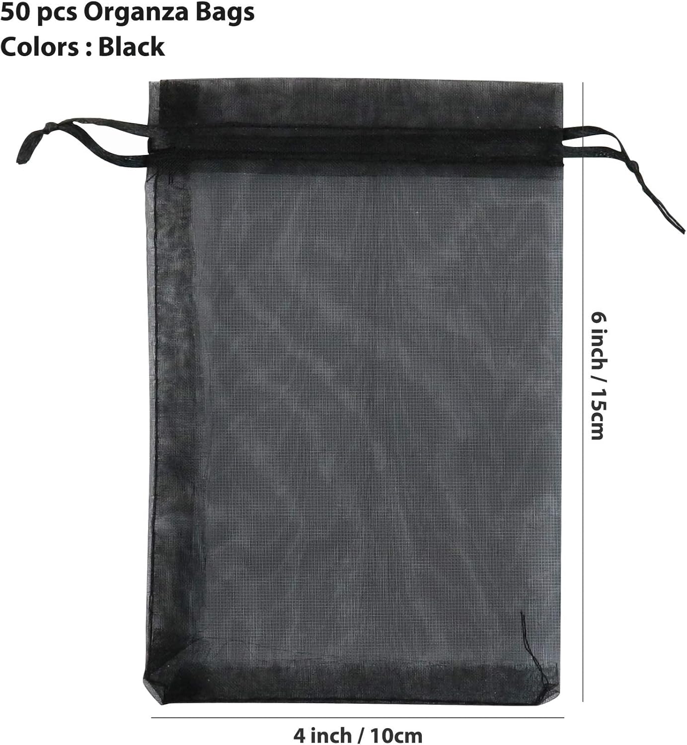 ANZNKU 50 Pack Black Organza Bags, 4 x 6 Inch Small Mesh Bags Drawstring Gift Pouches for Candy Jewelry Halloween Wedding Party Favor Christmas