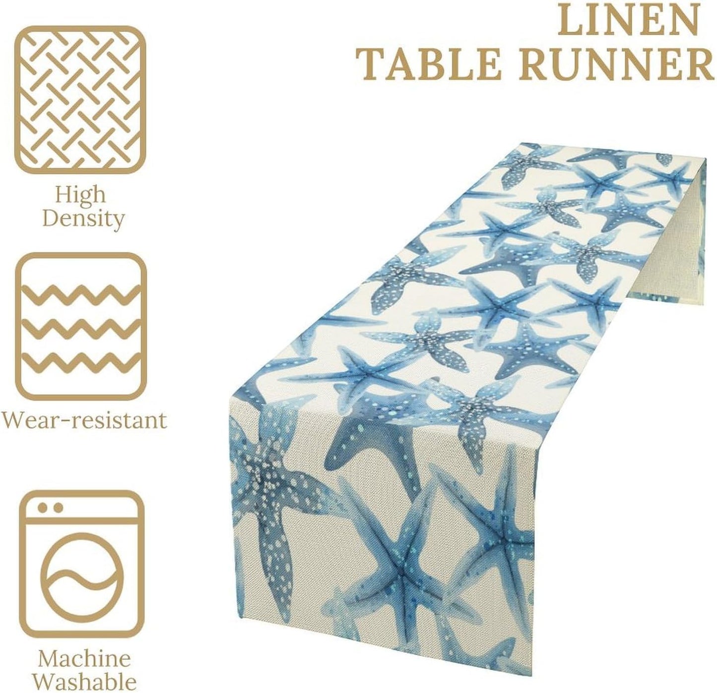 Starfish Plaid Table Flag Green Plaid and Marine Life Starfish Kitchen Table Flag Suitable for Birthday Party Restaurant Decoration Outdoor Picnic 13 * 108 Inch