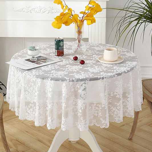 Jeloris Round Lace Tablecloth with Elegant Scalloped Bottom for Any Special Event Such as Wedding, Birthday Party, Baby Shower, Anniversary (48 inch, Style 1)