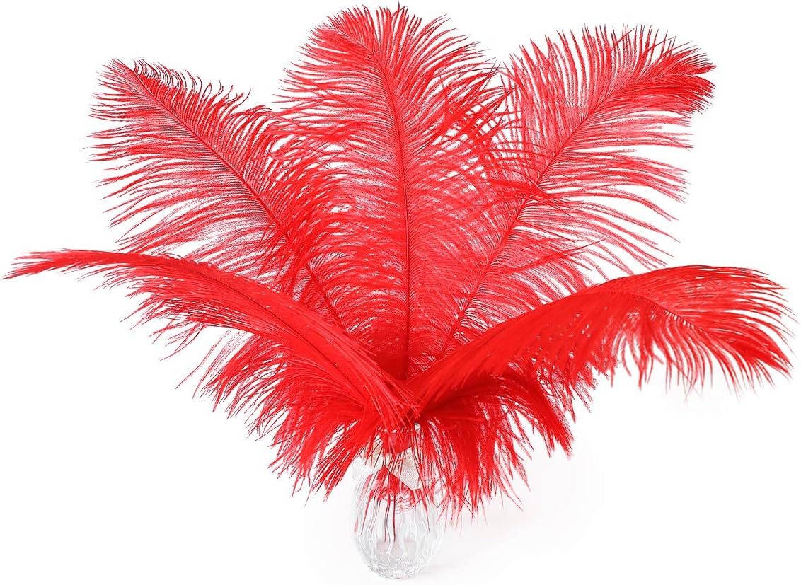 Ballinger Red Large Ostrich Feathers - 12Pcs 14-16inch Large Feathers for Vase,Wedding Party Centerpieces and Home Decor