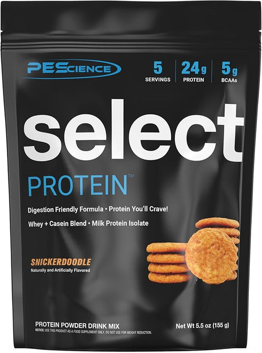 PEScience Select Protein Powder, Whey and Casein Blend, Clean Protein Powder for Women and Men, Low Calorie, Low Carb, Keto Friendly, Gluten Free, Snickerdoodle, 5 Servings