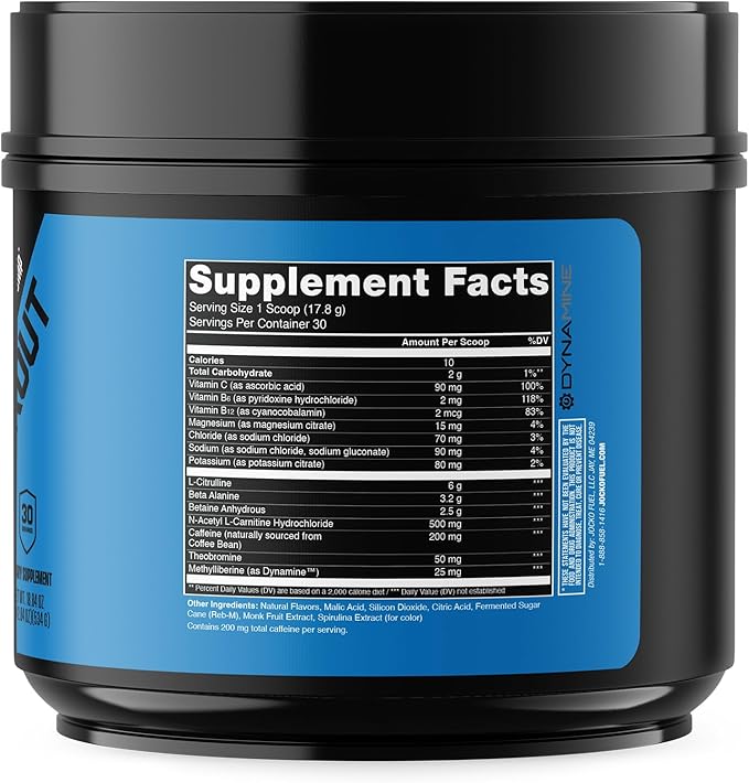 Jocko Fuel Pre Workout for Men & Women - High Stim Low Sugar Blend with Beta Alanine + L-Citrulline, Support Muscle Pump, Energy, & Recovery, 200mg of Caffeine Nitro Pop, 30 Servings 1.31lbs (594 G)
