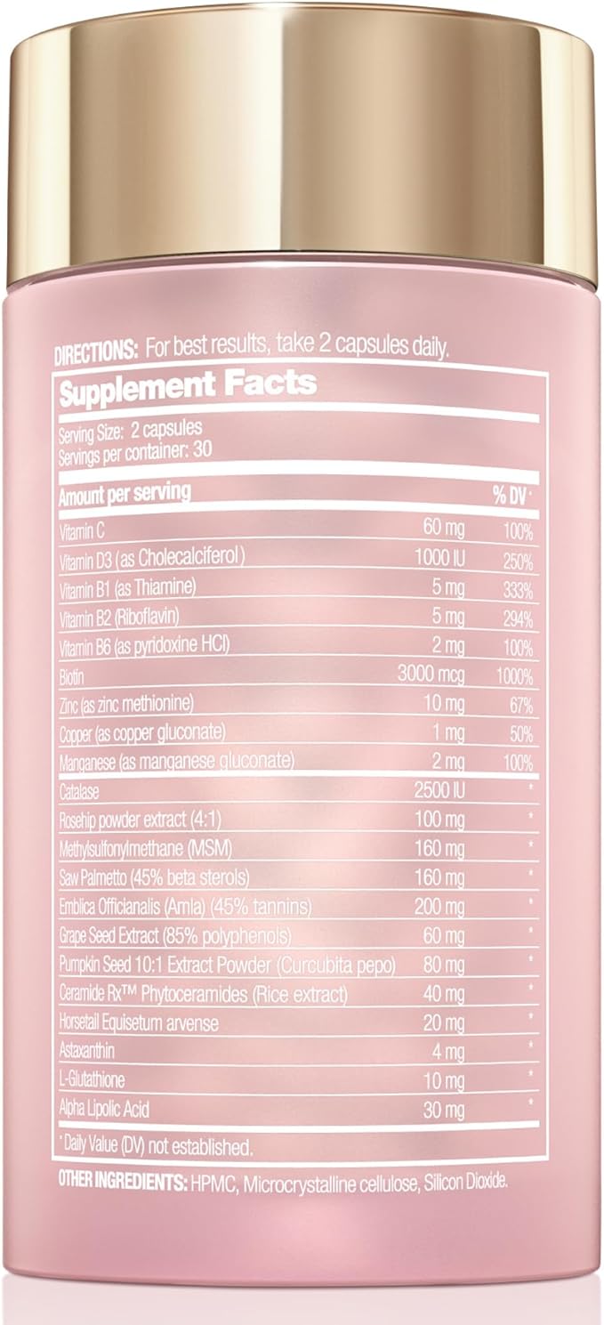 Halo Beauty Hair, Skin & Nails Vitamin - 60 Capsule Biotin, Collagen & Keratin Supplement - Women's Growth Formula for Thicker Hair, Radiant Skin, Strong Nails - Vegan