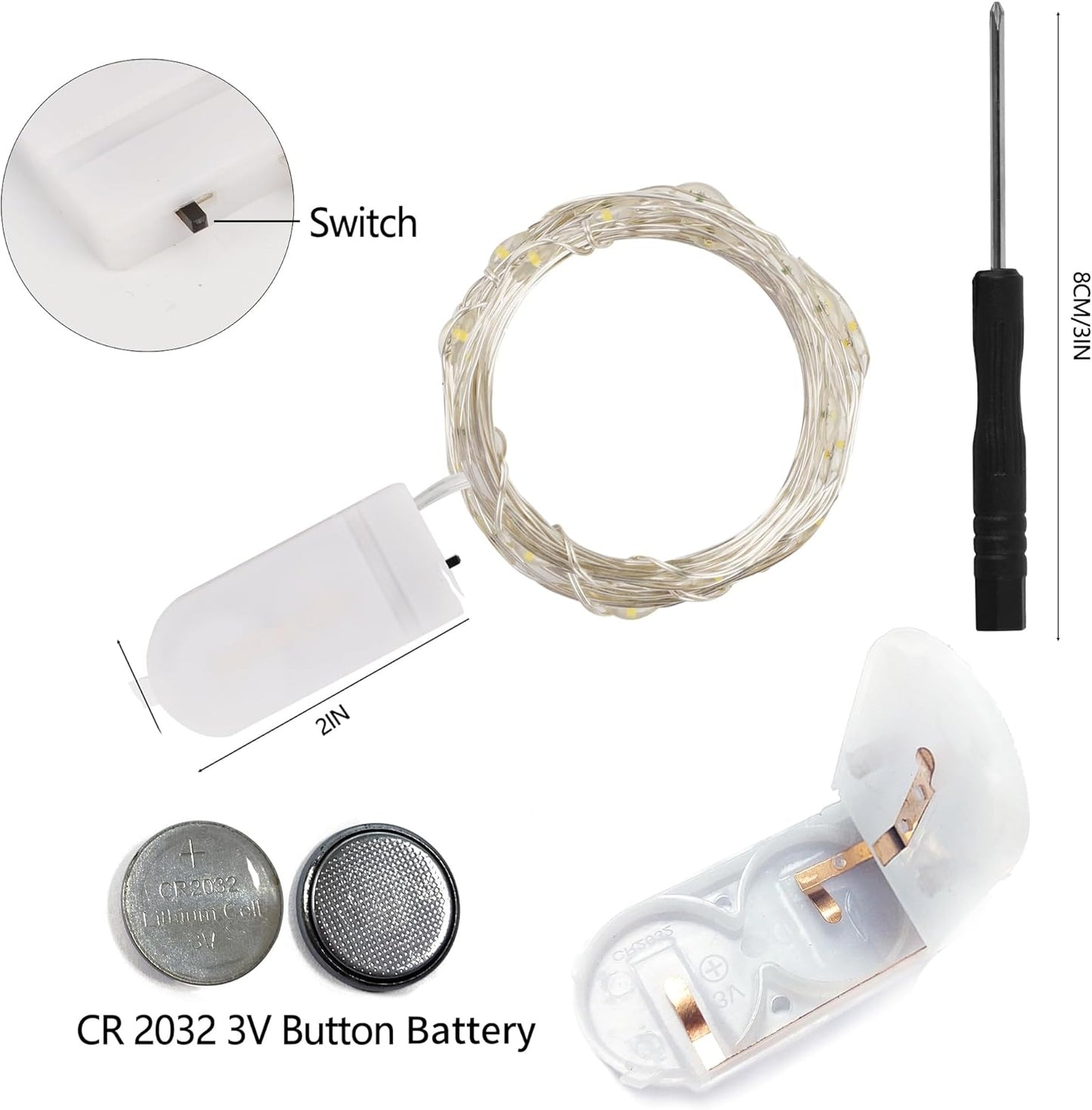 WATERGLIDE 12 Pack Fairy Lights Battery Operated (Included), 7 ft 20 LED Mini String Lights, Waterproof Silver Wire Firefly Starry Lights for DIY Wedding Christmas Party Mason Jars Decor, Multicolor