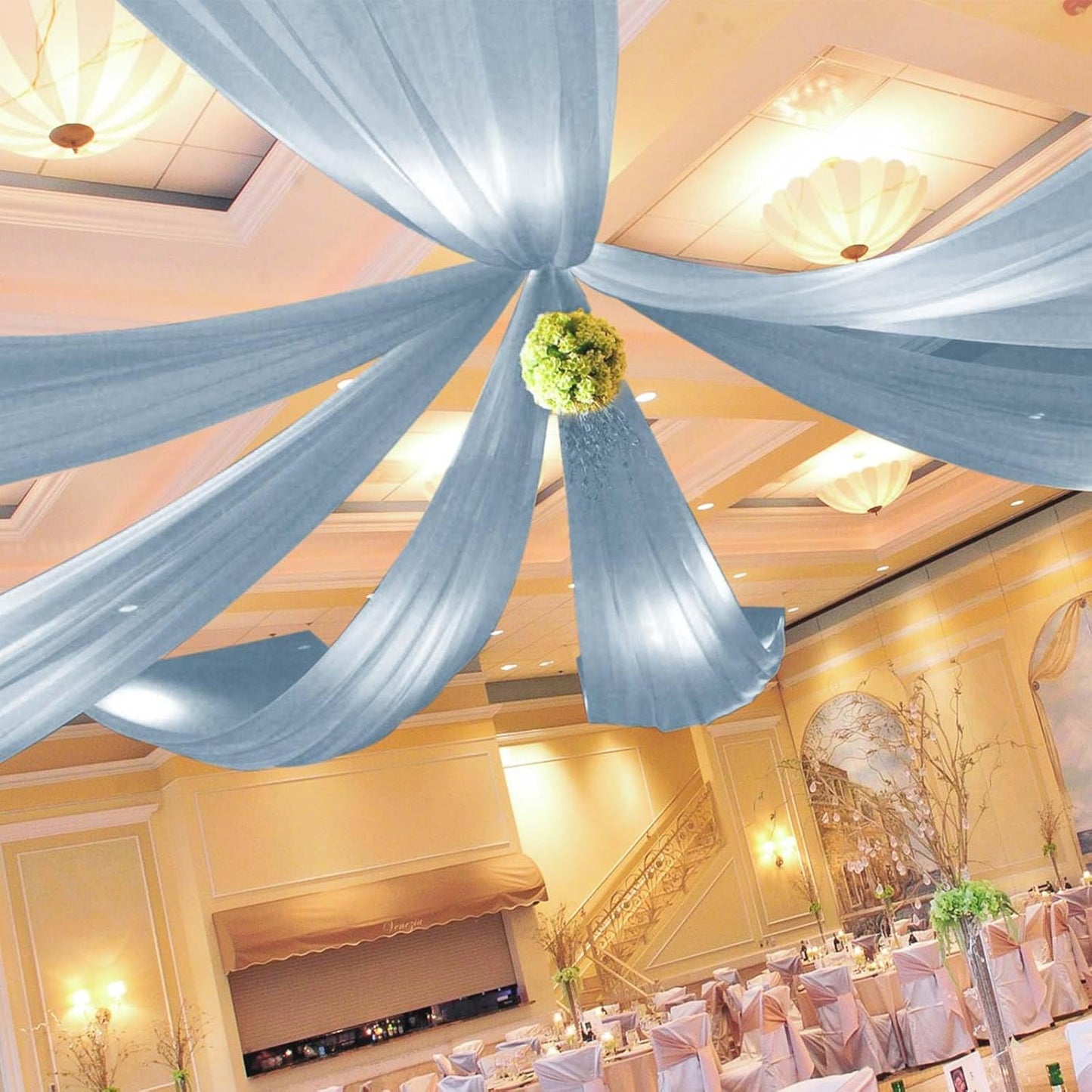 6 Panels Dusty Blue Ceiling Drapes for Wedding 5ftx10ft Ceiling Drapes Wedding Arch Draping Fabric Cheesecloth Sheer Curtain Romantic Ceiling Decorations for Weddings Party Banquet Ceremony Stage
