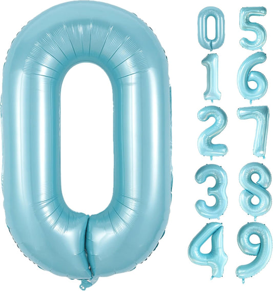 40 Inch Light Blue Number 0 Balloon Foil Balloons 0 for Kids Birthday Party Large Self Inflating Light Blue Foil Number Balloons (Blue No 0)