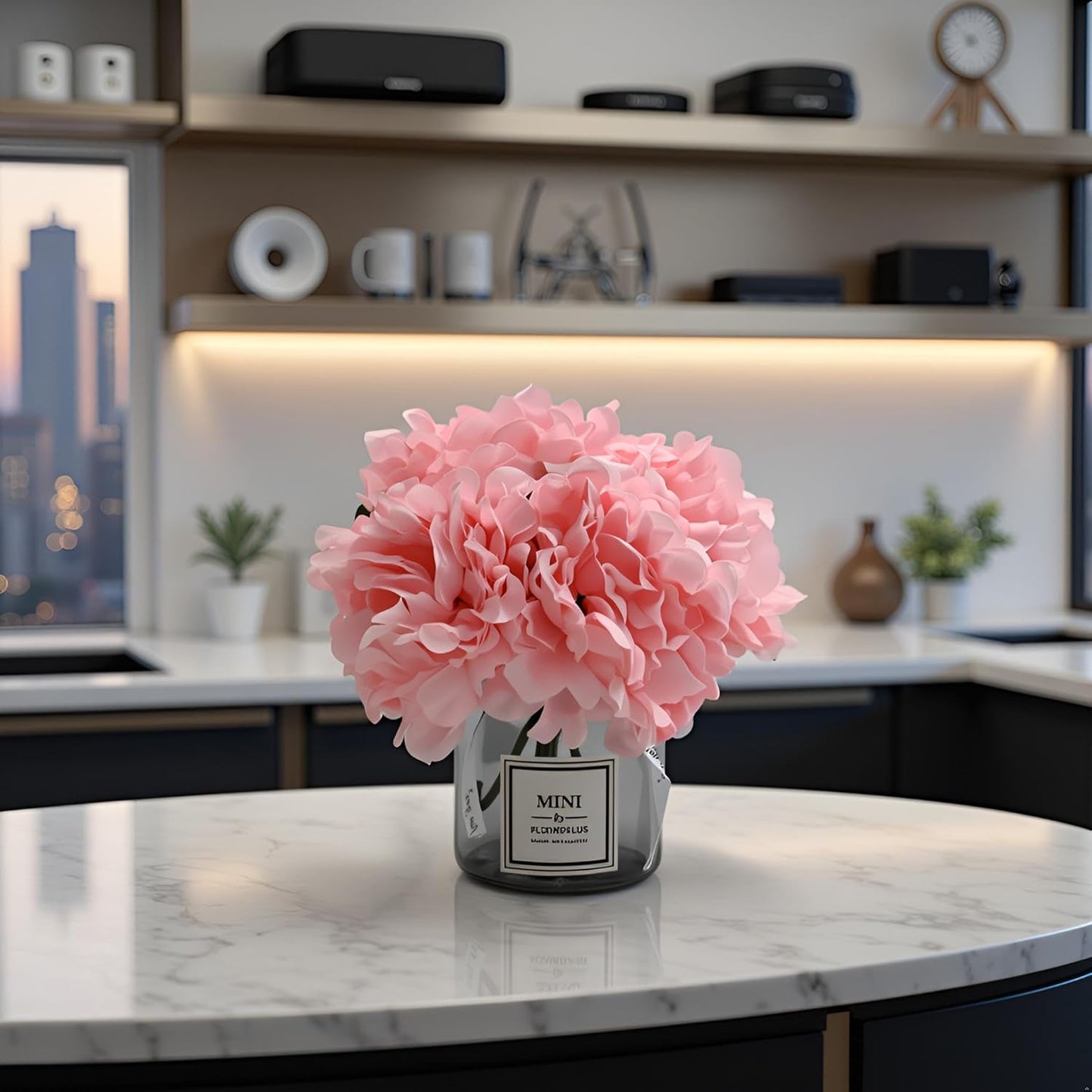 LADADA Artificial Peony and Glass vase Decoration, Used for Dining Table, Kitchen Decoration(Light Purple)