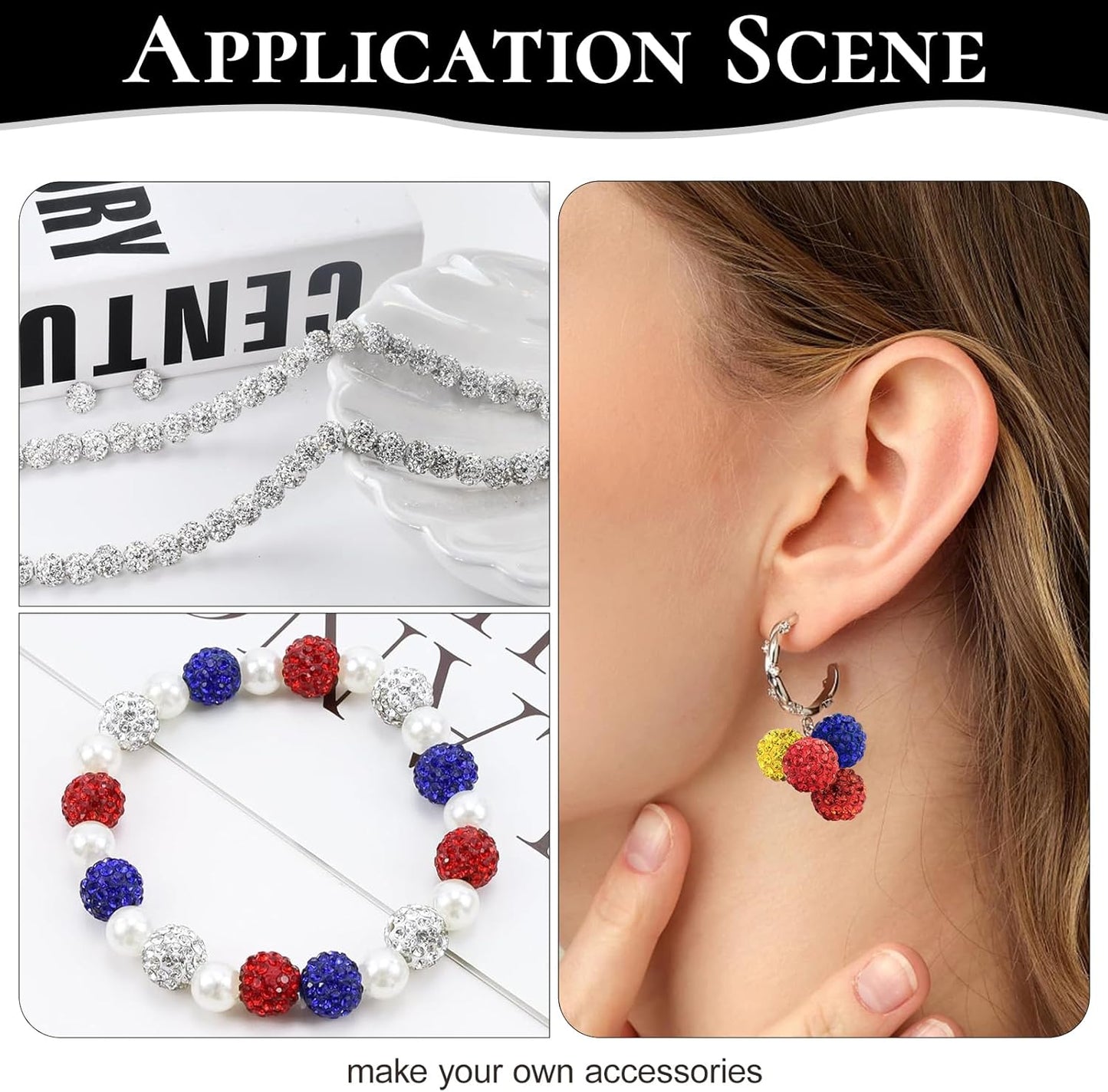 240pcs 10mm Gold Rhinestone Beads for Jewelry Making, Crystal Disco Ball Beads for DIY Crafting Friendship Bracelet, Necklace, Earring and Decoration