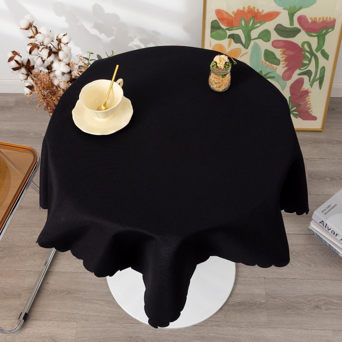 Square Black Tablecloth 43 x 43 Inch Polyester Fabric Washable Table Cloth Decorative Wrinkle Resistant Solid Color Table Cover for Kitchen Dinning Party Wedding Camping