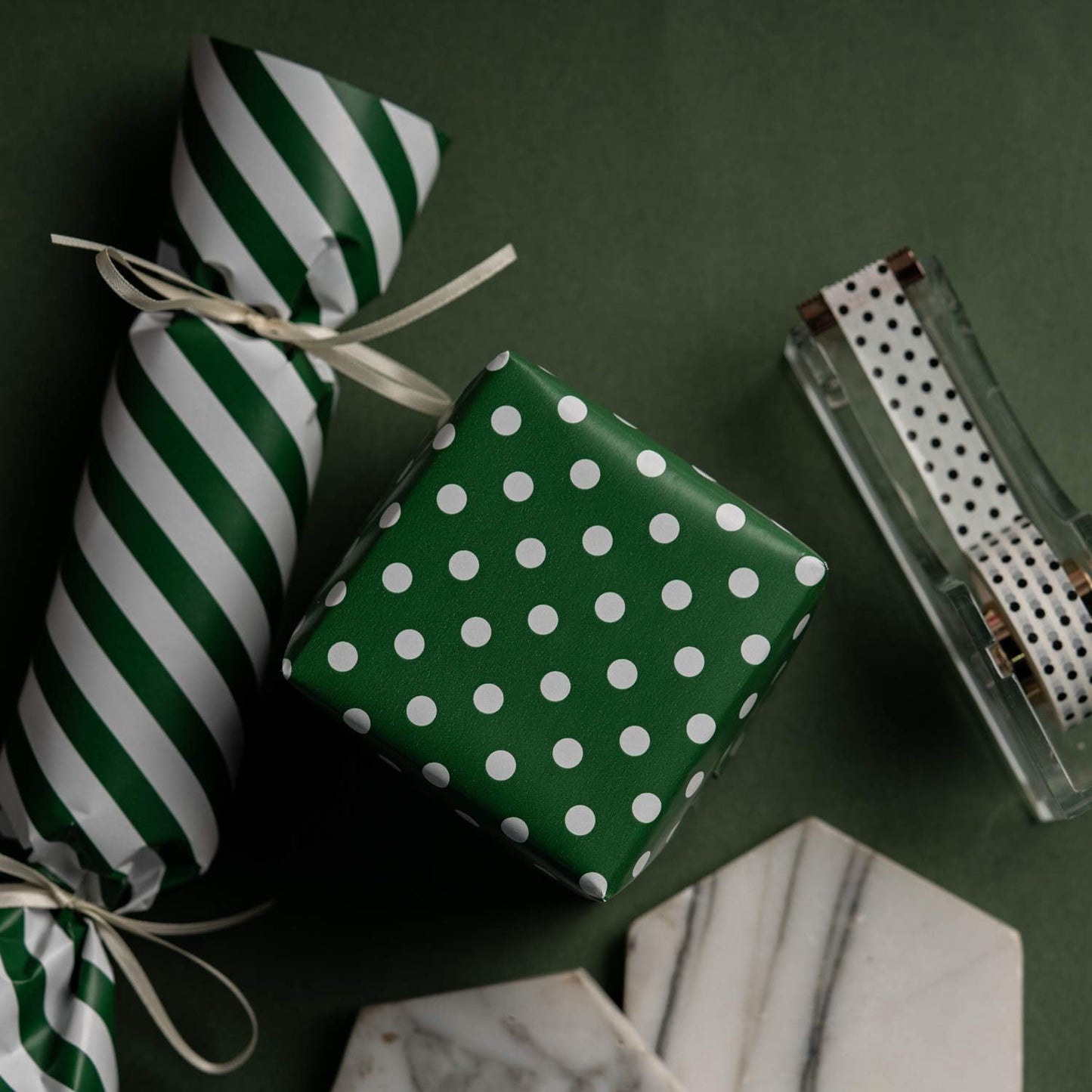 WRAPAHOLIC Reversible Wrapping Paper - Mini Roll - 17 Inch X 33 Feet - Dark Green and Polka Dot Design for Birthday, Holiday, Wedding, Baby Shower