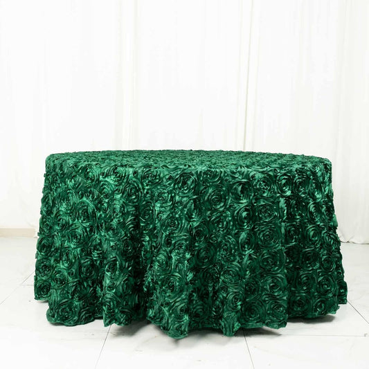 Efavormart 120" Hunter Emerald Green Grandiose 3D Rosette Satin Round Tablecloth for Wedding Party Event Decoration