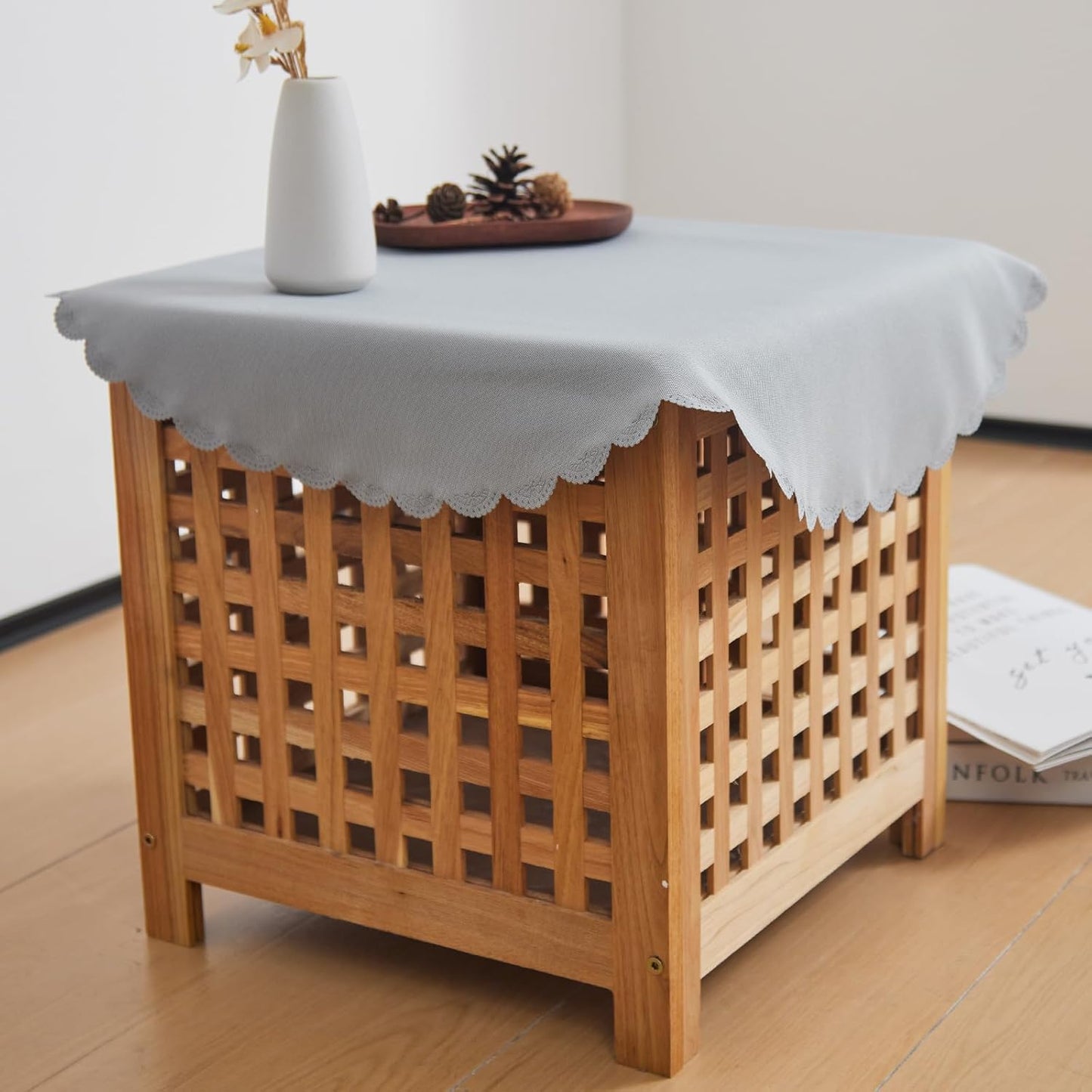 Small Round Grey Tablecloth 24 Inch Polyester Fabric Washable Table Cover Decorative Wrinkle Resistant Solid Color Table Cloth for Bedside Nightstand Wedding Camping