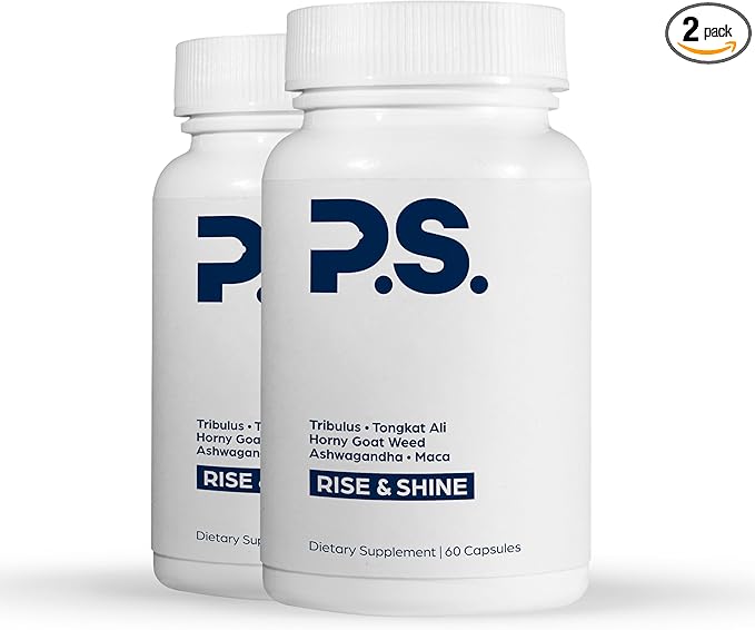 PS Rise & Shine Premium Horny Goat Weed Supplement with Tribulus, Fenugreek, Maca, Ashwagandha, and Tongkat Ali - Supports Energy and Boosts Testosterone (120 Capsules)