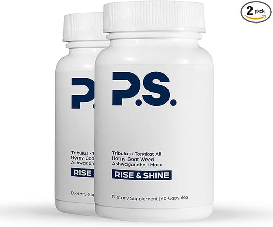 PS Rise & Shine Premium Horny Goat Weed Supplement with Tribulus, Fenugreek, Maca, Ashwagandha, and Tongkat Ali - Supports Energy and Boosts Testosterone (120 Capsules)