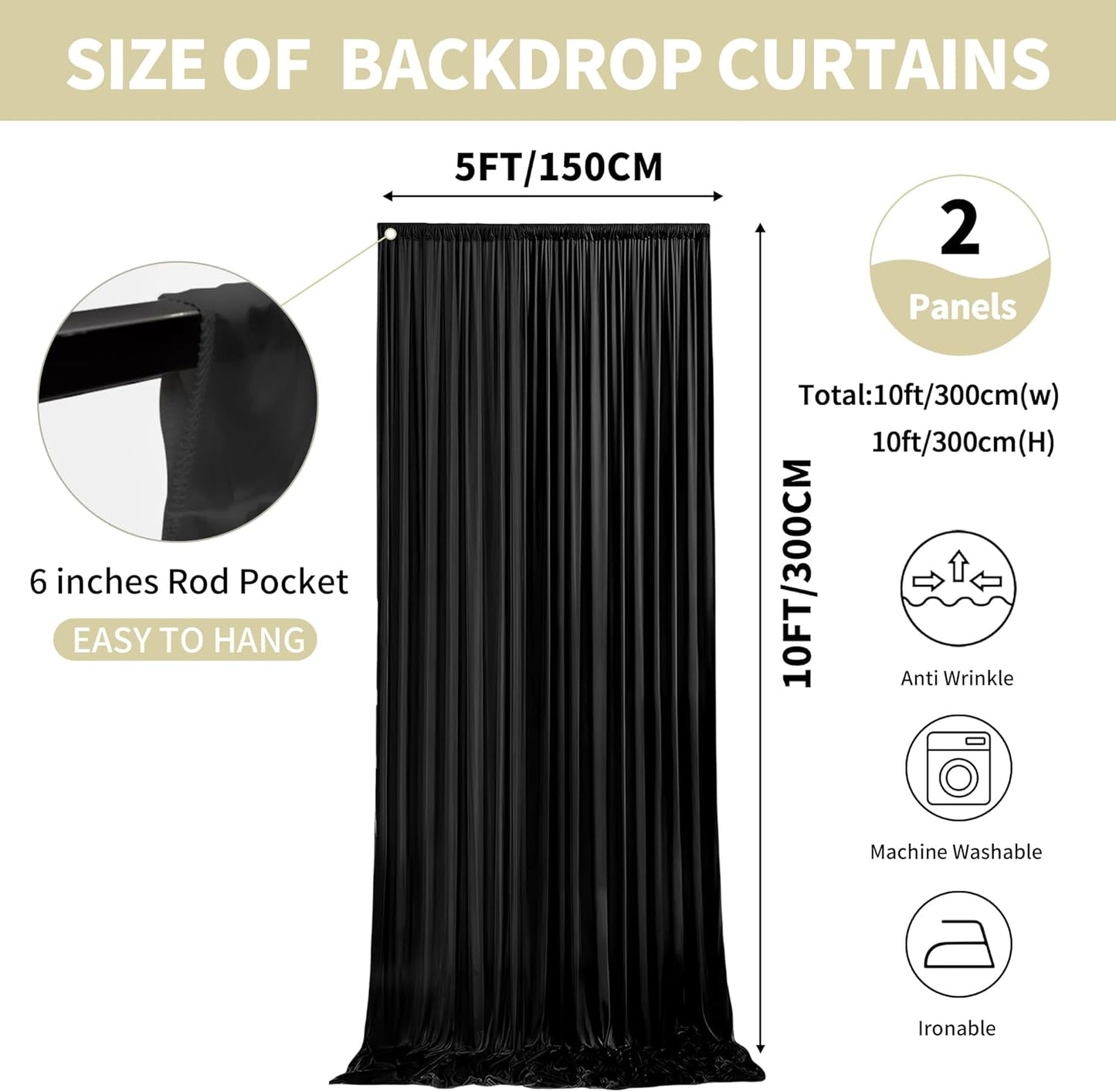 10x10ft Backdrop Curtains for Parties, 2 Panels 5x10ft Photography Backdrop Curtain with Rod Pocket,Backdrop Polyester Background Drapes,Wedding Backdrop Drapes for Birthday Baby Shower Home Decor
