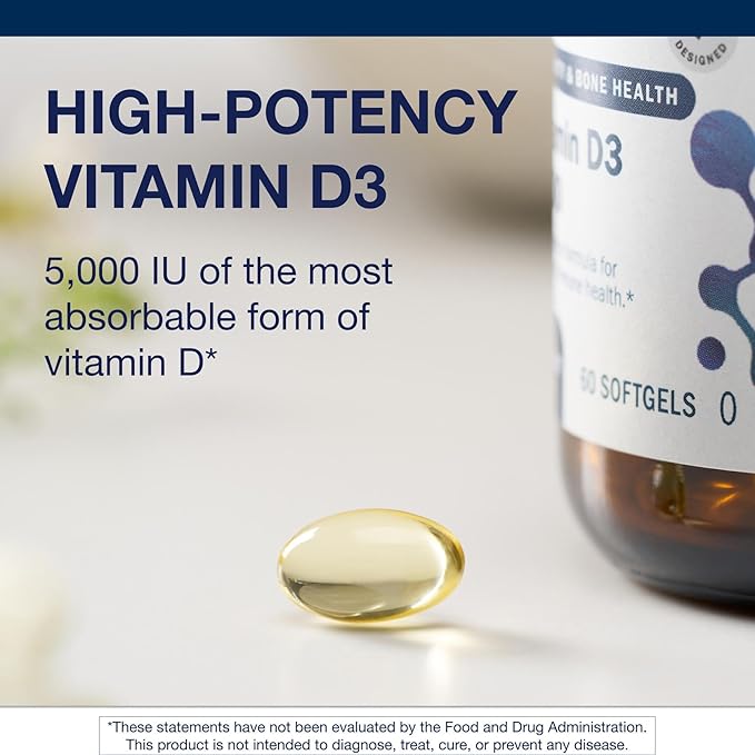 Metagenics Vitamin D3 5000 - for Immune Support, Bone Health & Heart Health* - High Potency Vitamin D - Non-GMO - Gluten-Free - 60 Softgels