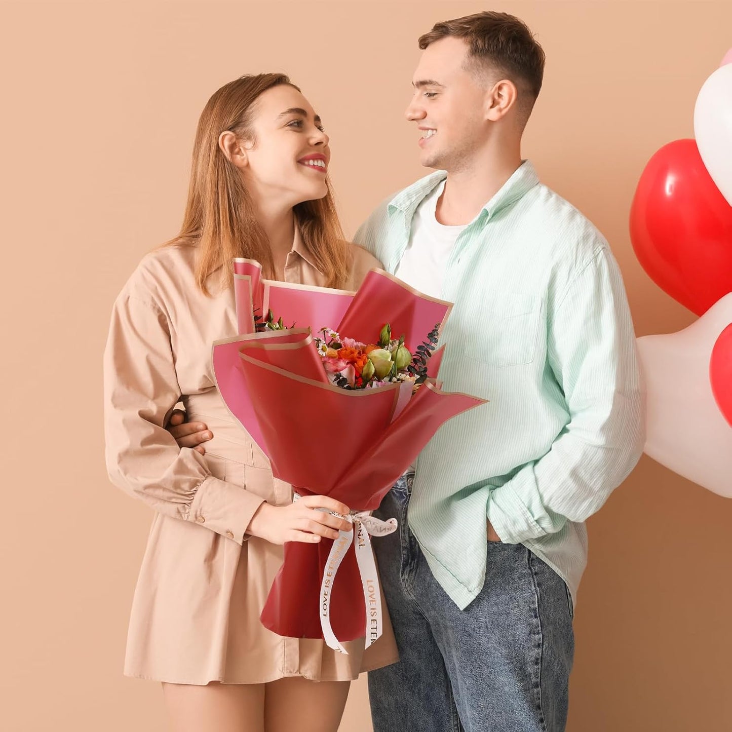 NESCCI 20 Sheet Flower Wrapping Paper - Waterproof Floral Bouquet Wrapping Paper, Florist Supplies Packaging Paper for Wedding Birthday Gift DIY (Big red)