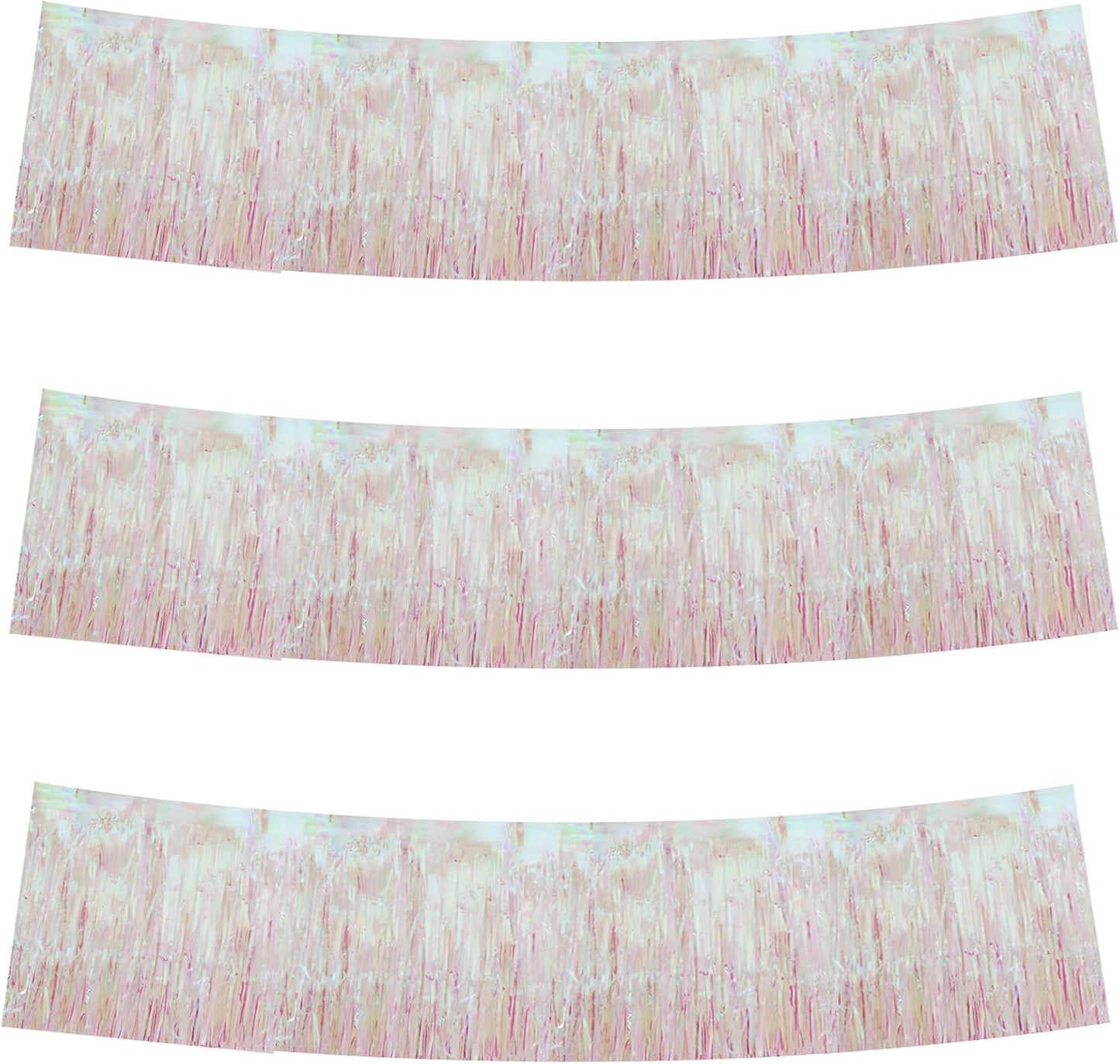 BEISHIDA 3 Packs Metallic Foil Fringe Garland Shining Transparent Wall Hanging Tinsel Fringe Banners for Car Floats Bridal Shower Wedding Birthday Easter Graduation Holiday Party Decoration(30 Feet)