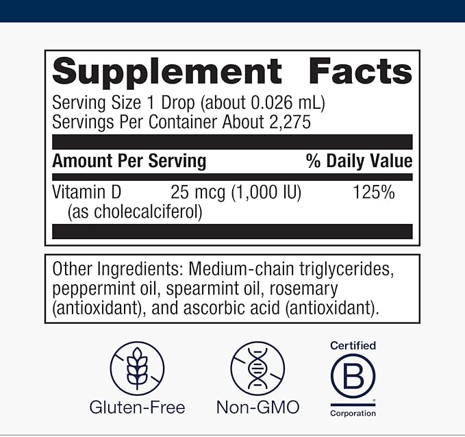 Metagenics Vitamin D3 Liquid - 2 fl oz - Liquid Vitamin D3 - Bone Health & Immune Support* - Suitable for Kids - 2,275 Servings