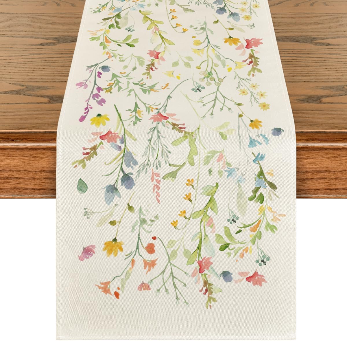 Artoid Mode Wildflowers Bloom Flowers Spring Table Runner, Seasonal Summer Floral Kitchen Dining Table Decoration for Home Party Decor 13x108 Inch