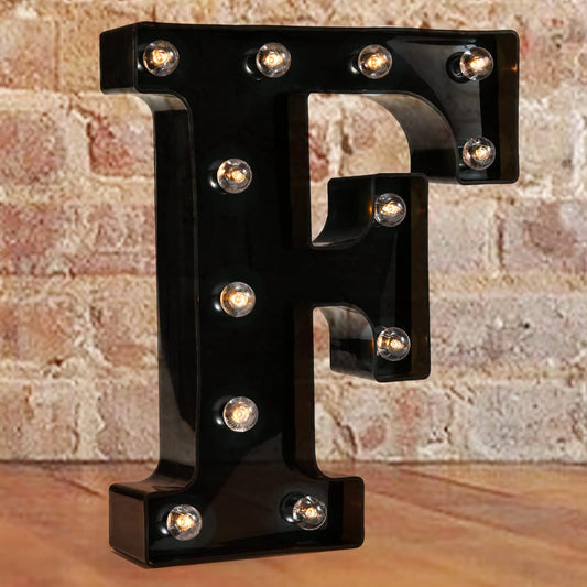 Decorative LED Illuminated Letter Marquee Sign - Alphabet Marquee Letters with Lights For Wedding Birthday Party Christmas Night Light Lamp Home Bar Decoration F, Black