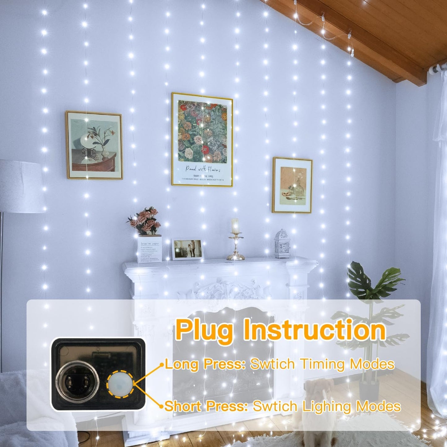 Ollny Curtain Lights 300LED 9.8ftx9.8ft, Connectable IP67 Waterproof Outdoor Curtain String Lights with Remote, Plug-in Untangle Fairy Lights with 8 Modes 3 Timers for Wall Backdrop Decor(Cool White)