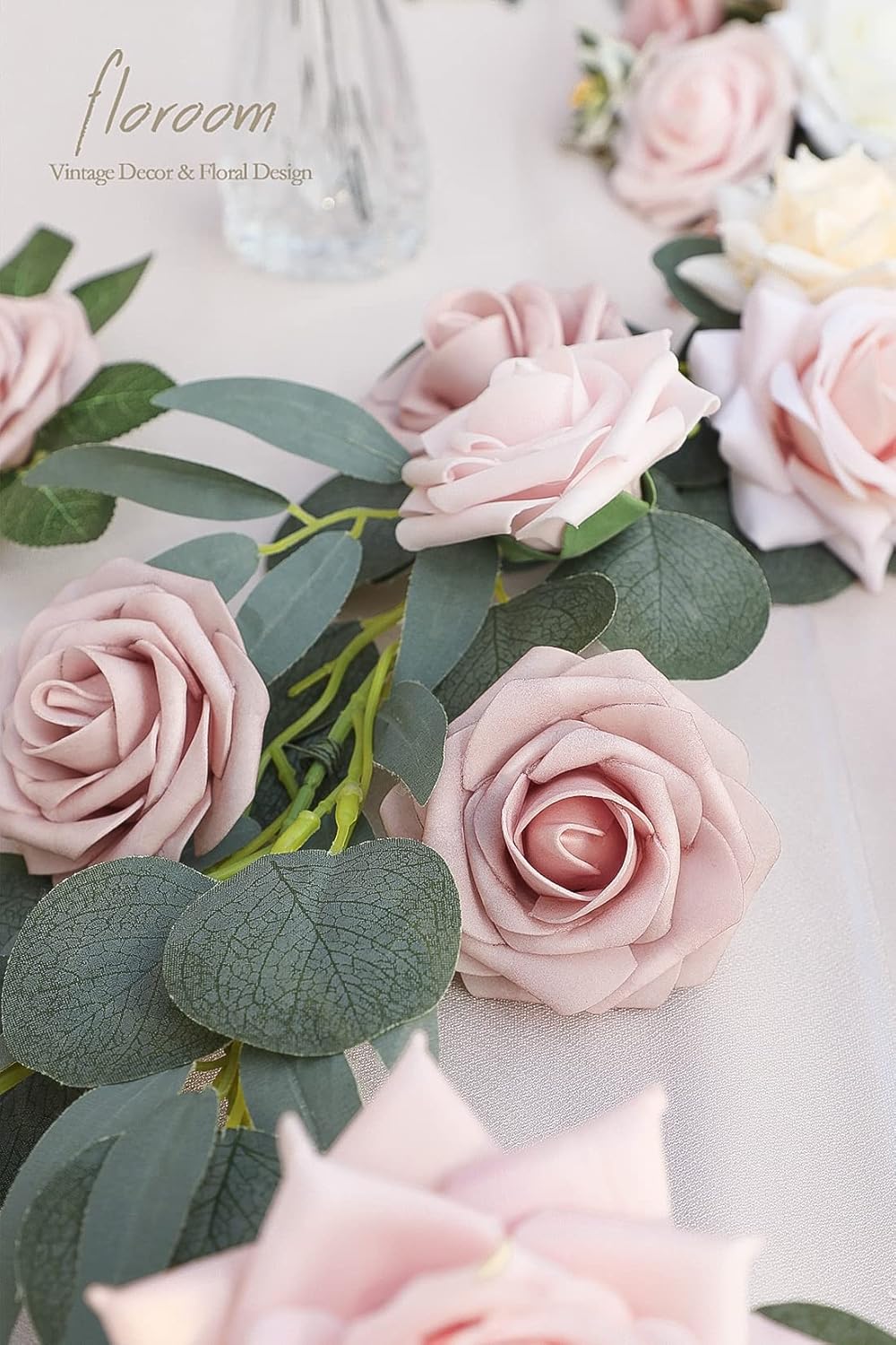 Floroom Artificial Flowers 25pcs Real Looking Shabby Blush Foam Fake Roses with Stems for DIY Wedding Bouquets Bridal Shower Centerpieces Floral Arrangements Party Tables Home Decorations