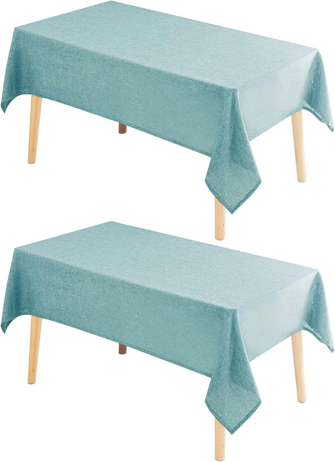 Hiasan 2 Pack Faux Linen Square Tablecloth - Wrinkle and Stain Resistant Washable Table Cloth for Kitchen Dining Room Holiday Table Cover for Party Dinner, Aqua, 60 x 60 Inch