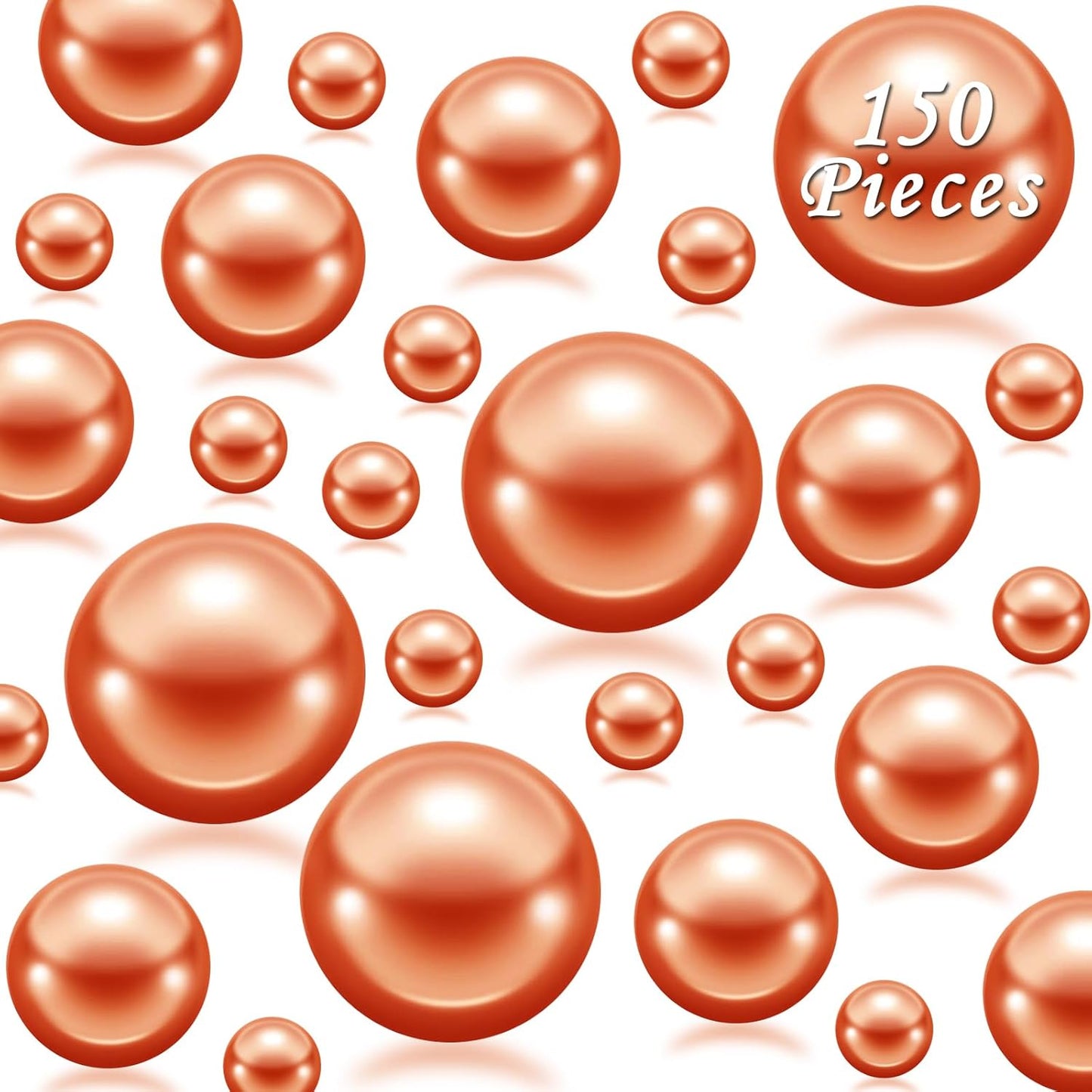 150Pcs Orange Polished No Hole Faux Pearl Beads for Vase Filling Decorations, Plastic Pearls Vase Fillers, Table Scatters, Wedding Centerpiece, Home Decor, 8/14/20 mm