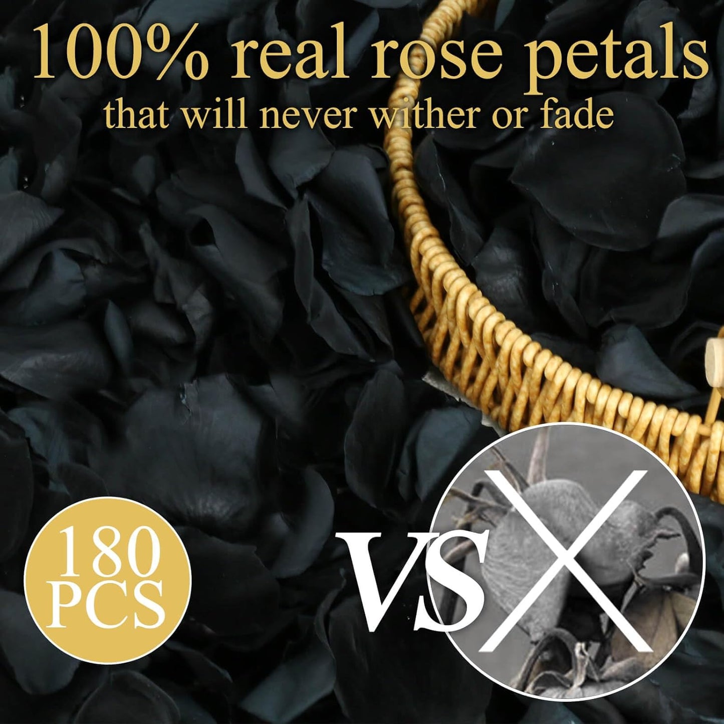 200Pcs Dried Real Black Rose Petals, Preserved Flower Petals 1.75oz for Gifts Wedding Party Decor, Flower Girl, Dinner Table Centerpieces, Bridal Shower, Witch Decor,Confetti