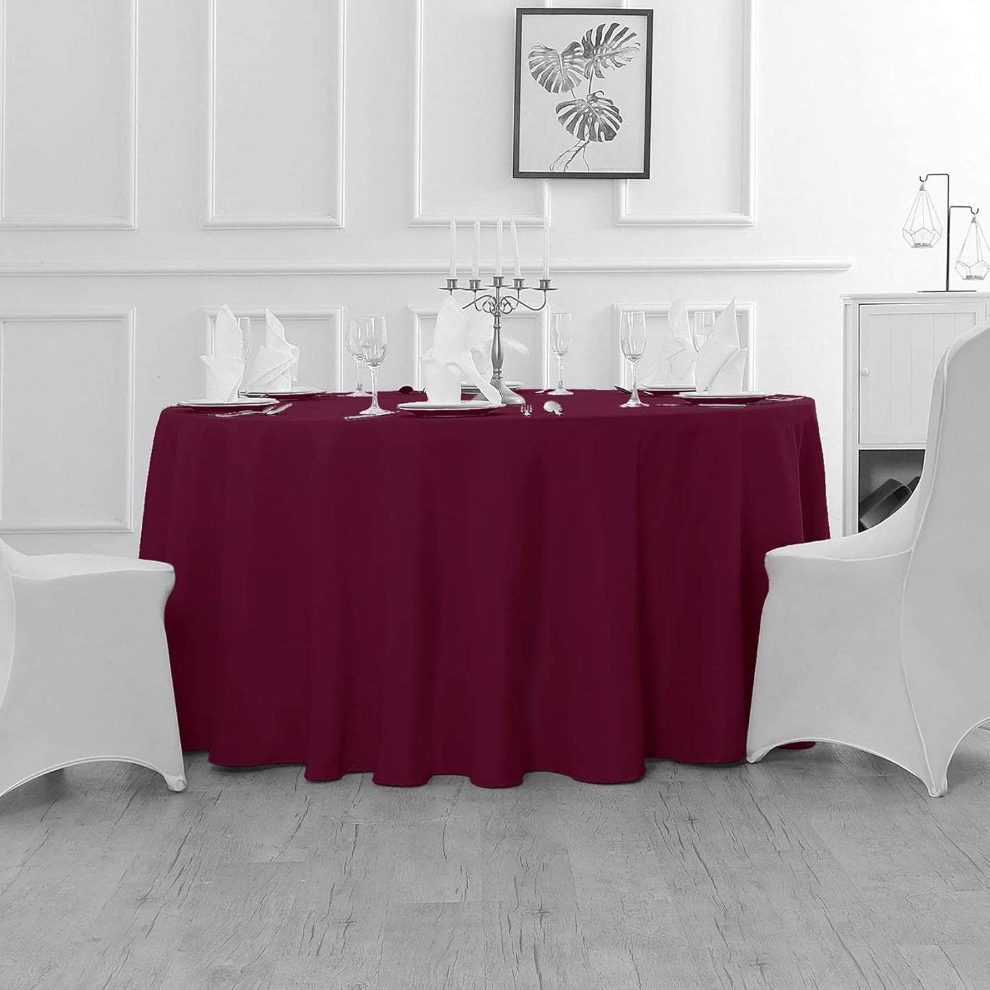 Fokitut 2 Pack Waterproof Round Tablecloth, 70 Inch, Stain Resistant and Wrinkle Polyester Table Cloth, Fabric Table Cover for Kitchen Dining, Wedding, Party, Holiday Dinner-Burgundy