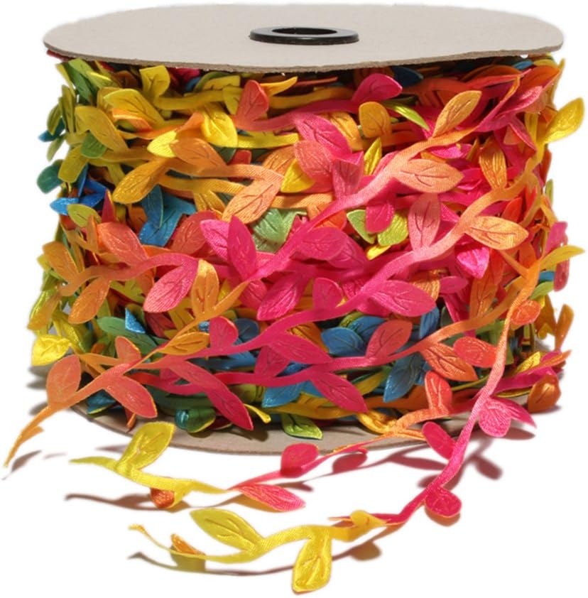 BASOKAN Colorful Rainbow Leaves Leaf Ribbon Trim Rope - 20 Yards - for Garland DIY Crafts and Party Wedding Home Decorations