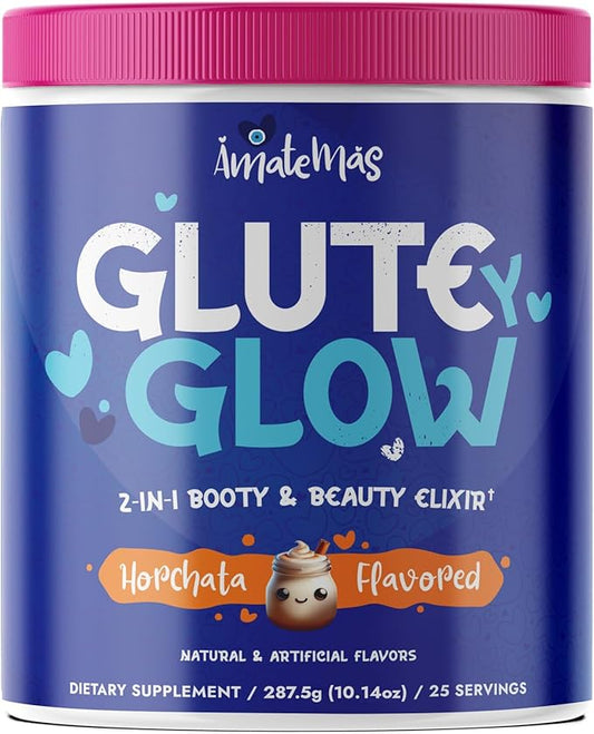 Glute Y Glow by Amatemas – Women's Creatine + Biotin Supplement for Muscle Growth, Glute Support, Hair Skin & Nails – Horchata Flavor – Energy Support – Lean Muscle – Daily Performance Blend