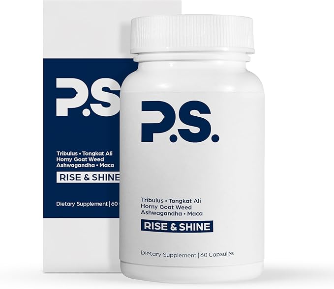 PS Rise & Shine Premium Horny Goat Weed Supplement with Tribulus, Fenugreek, Maca, Ashwagandha, and Tongkat Ali - Supports Energy and Boosts Testosterone (60 Capsules)