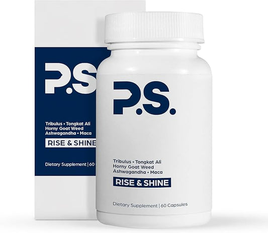 PS Rise & Shine Premium Horny Goat Weed Supplement with Tribulus, Fenugreek, Maca, Ashwagandha, and Tongkat Ali - Supports Energy and Boosts Testosterone (60 Capsules)