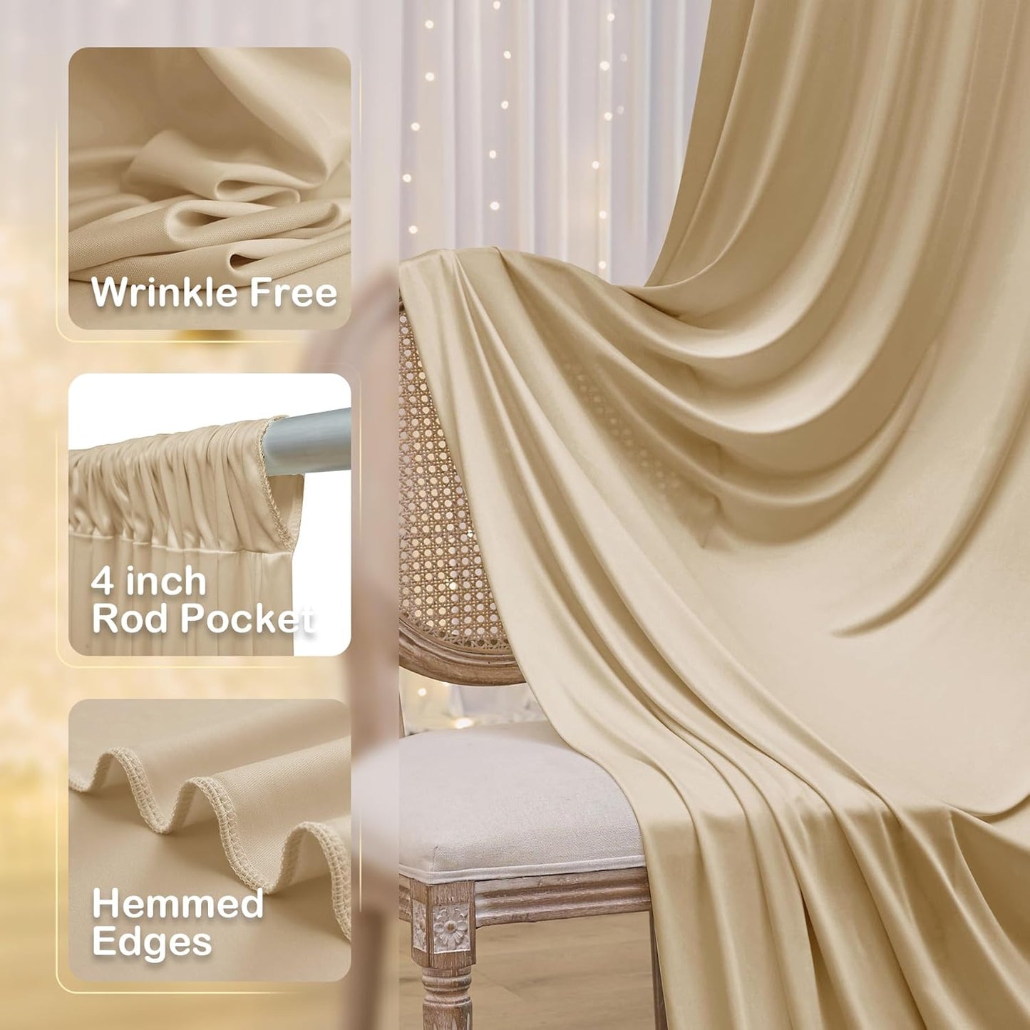 Wrinkle Free Beige Backdrop Curtains for Party Background, Beige Photo Curtains Backdrop Drapes 2 Panels Back Drop Cloth for Wedding Birthday Photography Baby Shower Decor,10ftx10ft