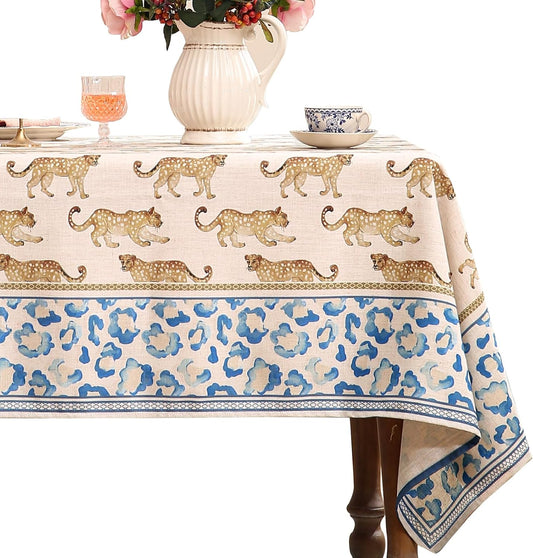 patdrea Designer Linen Long Rectangular Table Cloth,Vintage Leopard Animal Soft Breathable Tablecloth,Fall Dacorative Cover for Kitchen Dining,Christmas,Parties,Holiday,Thanksgiving,63"x94"-from